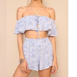 Etophe Studios Blue Crop Top & Shorts Set